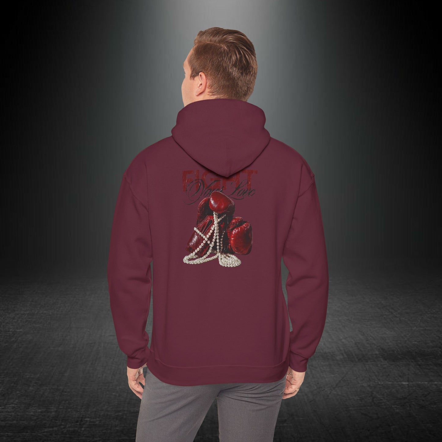 Fight Yazılı Boks Eldiveni Baskılı Erkek Kapüşonlu Sweatshirt