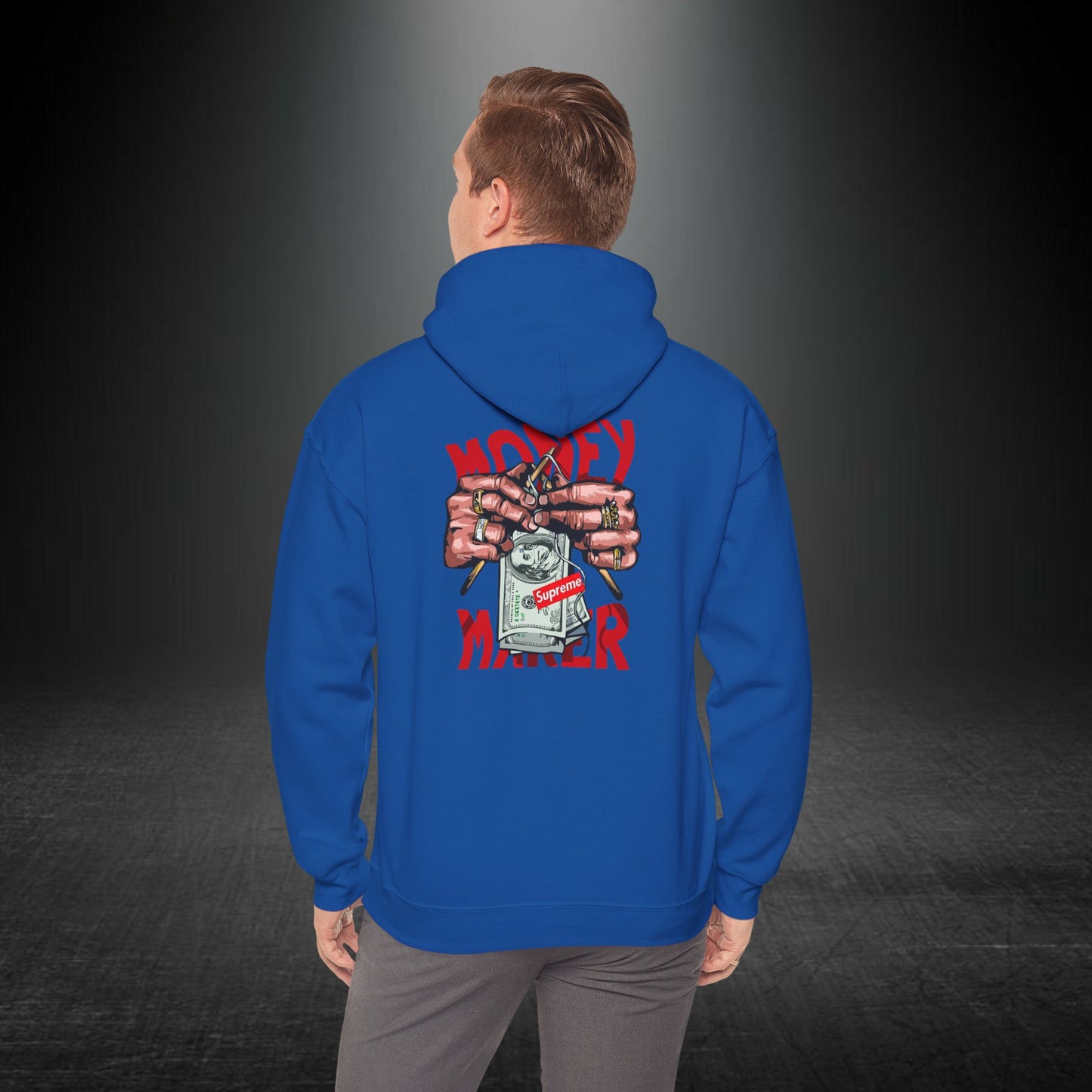Money Maker Yazılı Para Tutan Eller Sırt Baskılı Kapüşonlu Sweatshirt