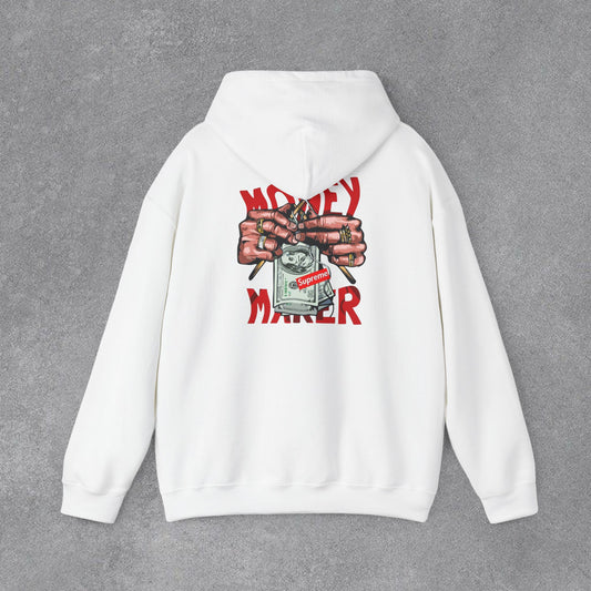 Money Maker Yazılı Para Tutan Eller Sırt Baskılı Kapüşonlu Sweatshirt