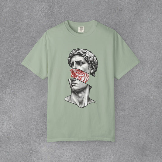 Copy of Sculpted Bust with Red Marble Band T-Shirt | Statue Art Tee
