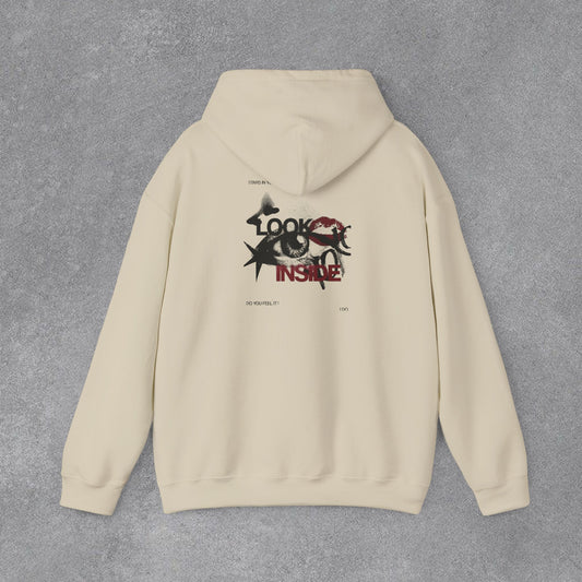 Look Inside Yazılı Göz Baskılı Erkek Kapüşonlu Sweatshirt