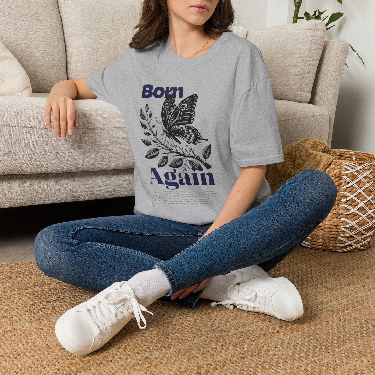 Copy of Born Again Butterfly T-Shirt | Monochrome Floral Illustration