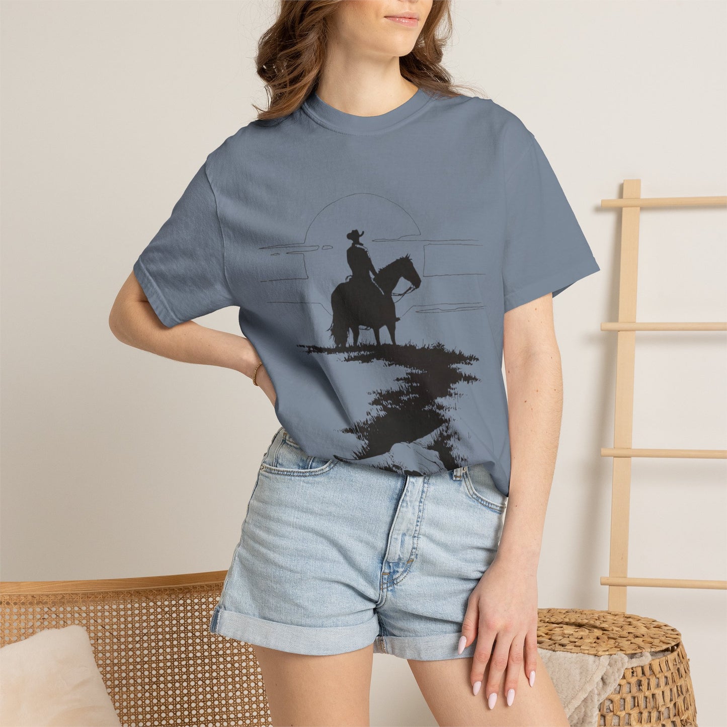 Copy of Cowboy Silhouette Horse Rider T-shirt | The Best Way Out Typographic Back Print