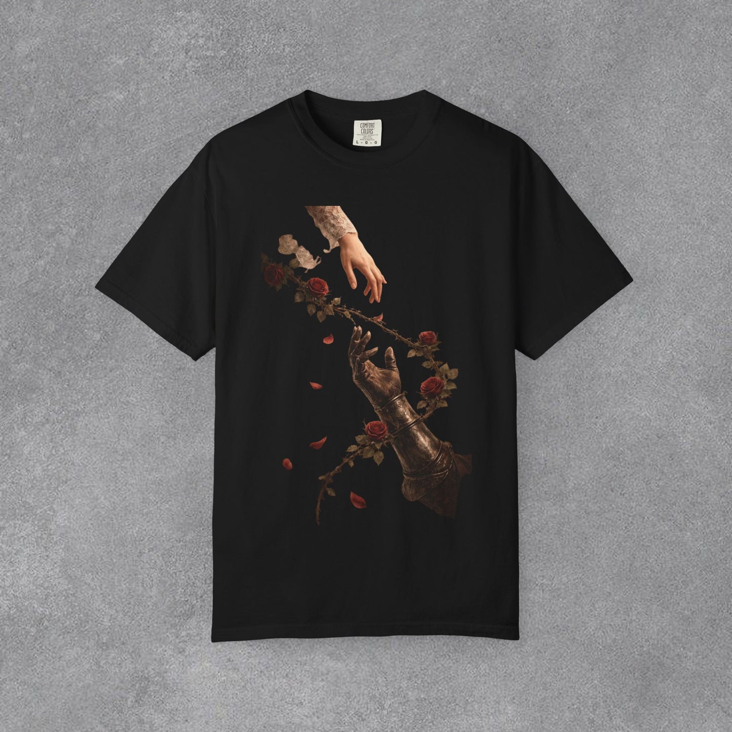 Copy of Hands Reaching with Rose Vine T-Shirt | Romantic Botanical Art