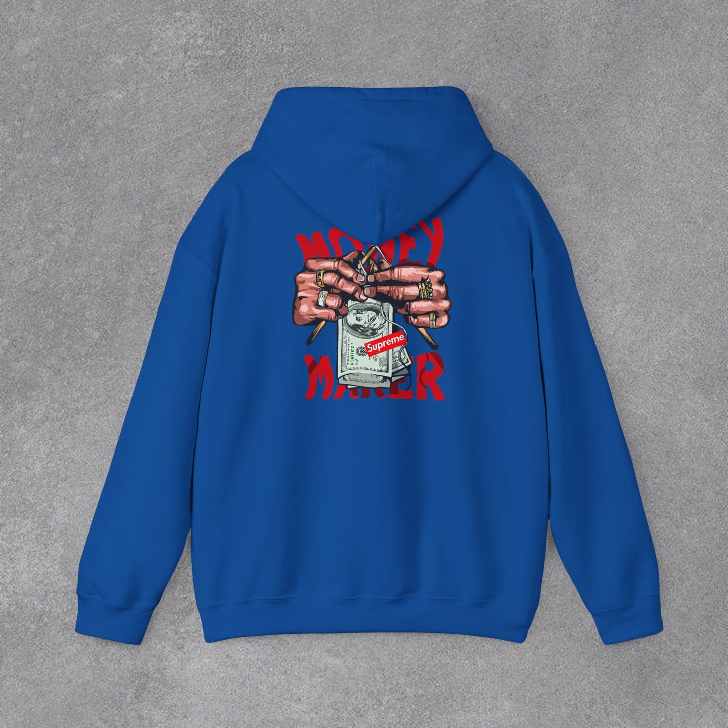 Money Maker Yazılı Para Tutan Eller Sırt Baskılı Kapüşonlu Sweatshirt
