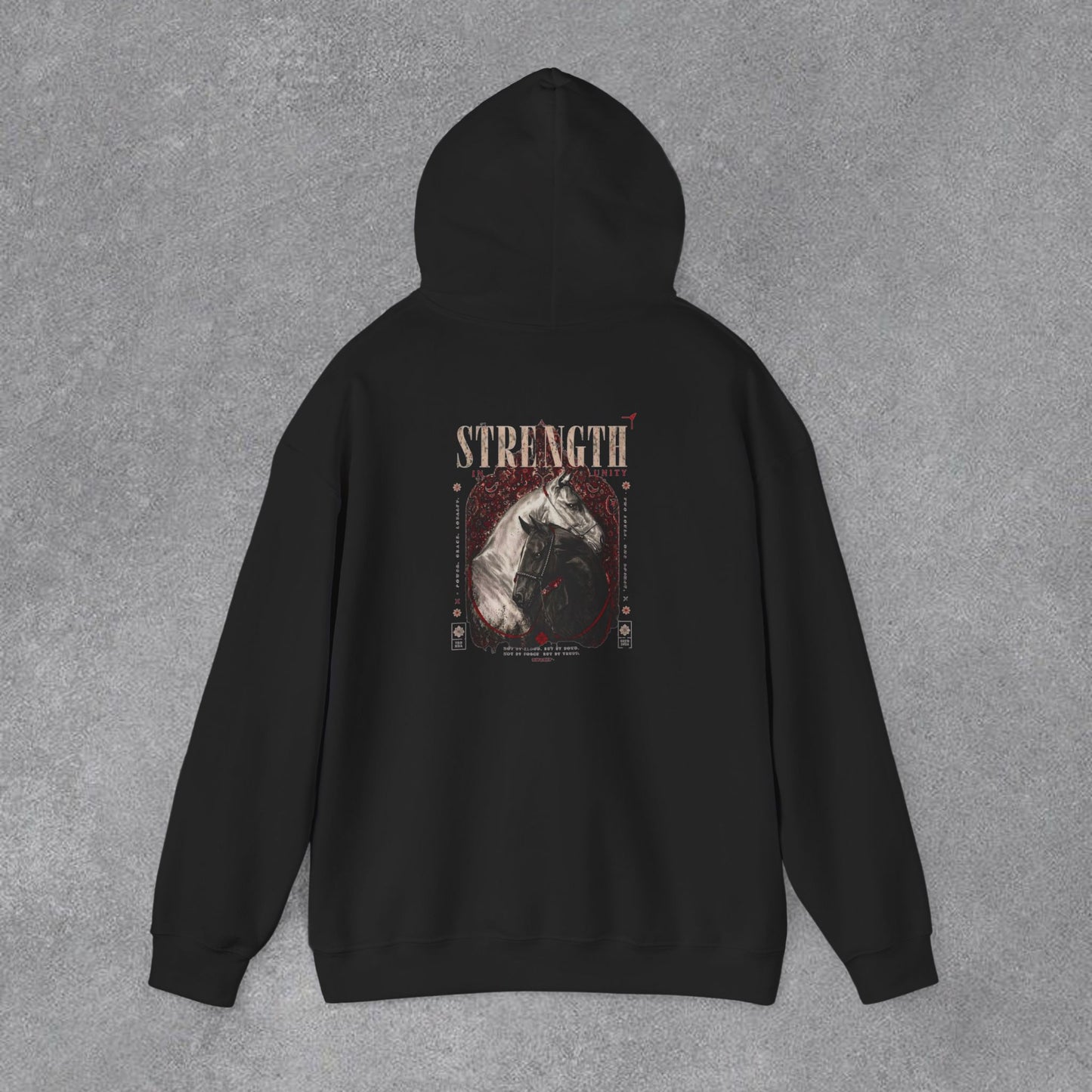 Kapüşonlu Üst — Güç Temalı Eskitme At Desenli Sweatshirt