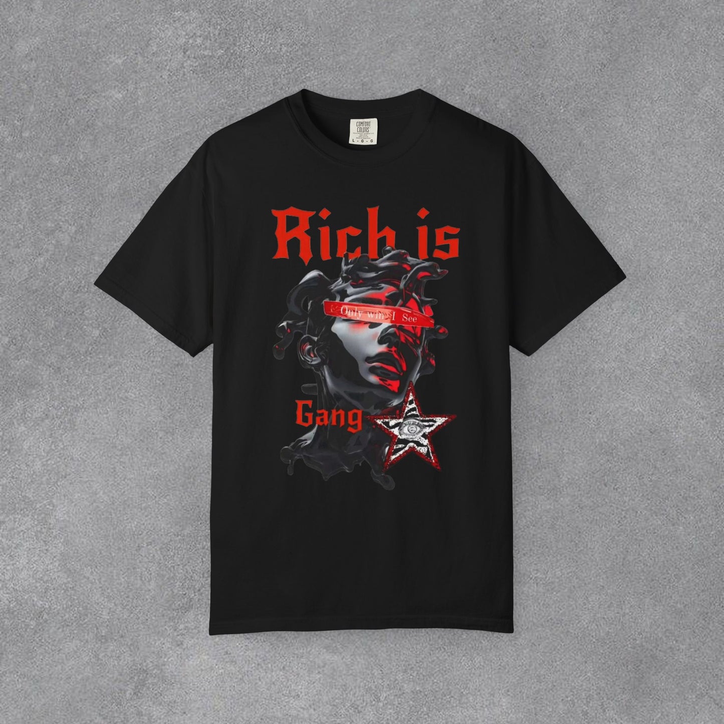 Copy of Medusa Graphic T-Shirt | Gothic Streetwear Tee | Praying Hands Graphic Shirt | Vintage Tattoo Style Tee | Unisex Garment Dyed Shirt