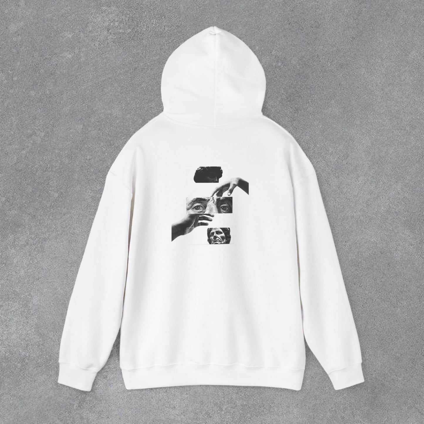 Sanatsal Yüz Kolajı Sırt Baskılı Erkek Kapüşonlu Sweatshirt