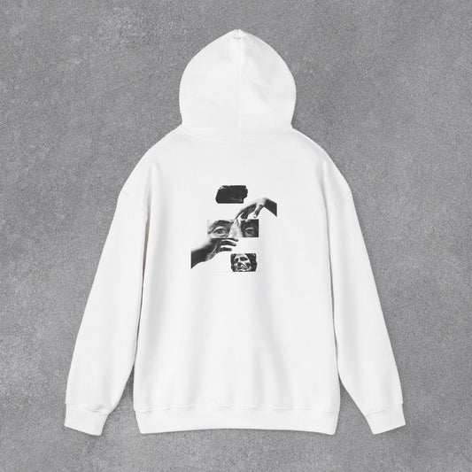 Sanatsal Yüz Kolajı Sırt Baskılı Erkek Kapüşonlu Sweatshirt