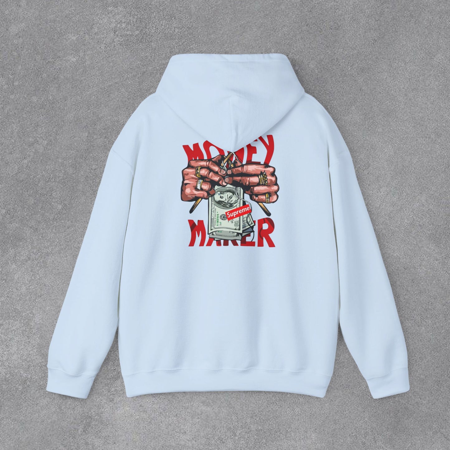 Money Maker Yazılı Para Tutan Eller Sırt Baskılı Kapüşonlu Sweatshirt