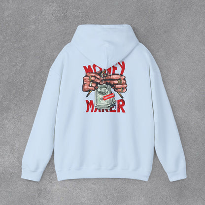 Money Maker Yazılı Para Tutan Eller Sırt Baskılı Kapüşonlu Sweatshirt