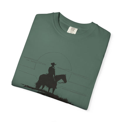 Copy of Cowboy Silhouette Horse Rider T-shirt | The Best Way Out Typographic Back Print