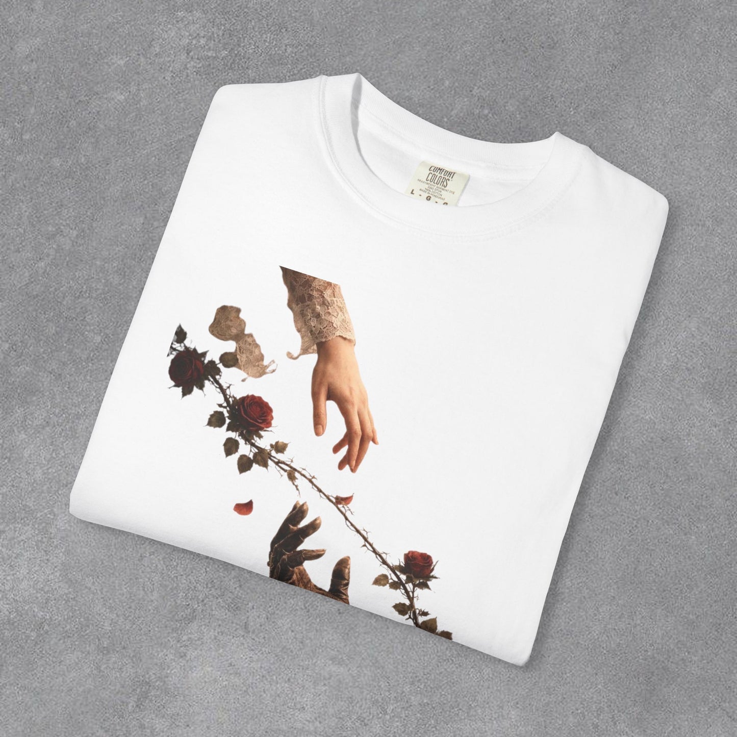 Copy of Hands Reaching with Rose Vine T-Shirt | Romantic Botanical Art