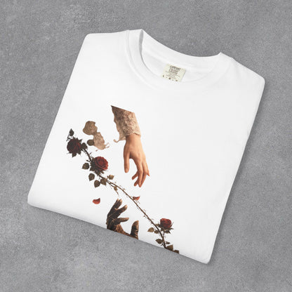 Copy of Hands Reaching with Rose Vine T-Shirt | Romantic Botanical Art