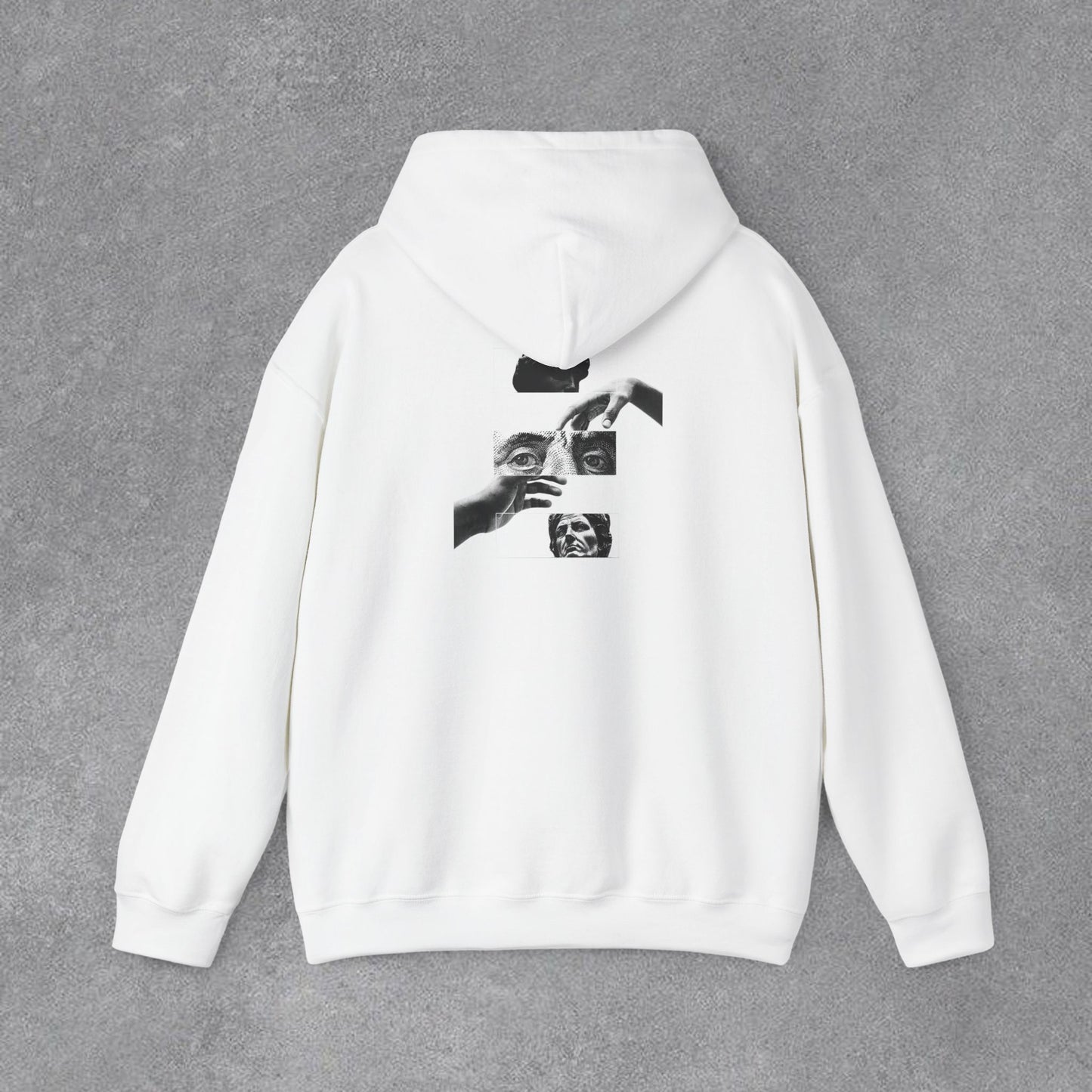 Sanatsal Yüz Kolajı Sırt Baskılı Erkek Kapüşonlu Sweatshirt