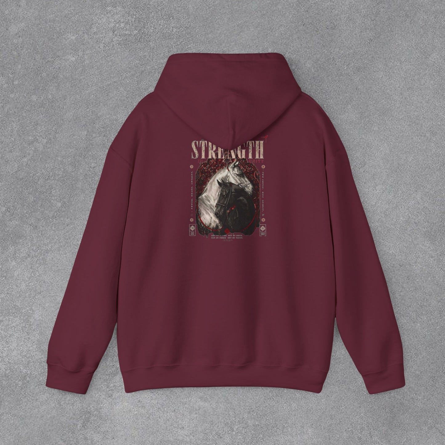 Kapüşonlu Üst — Güç Temalı Eskitme At Desenli Sweatshirt