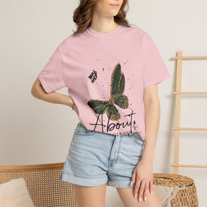 Butterfly Script Graphic T-Shirt – "About" Vintage Botanical Tee