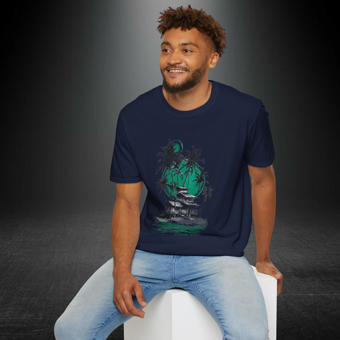 Copy of Tropical Palm Island T-Shirt | Palm Trees, Moonlit Beach, Surf Shack