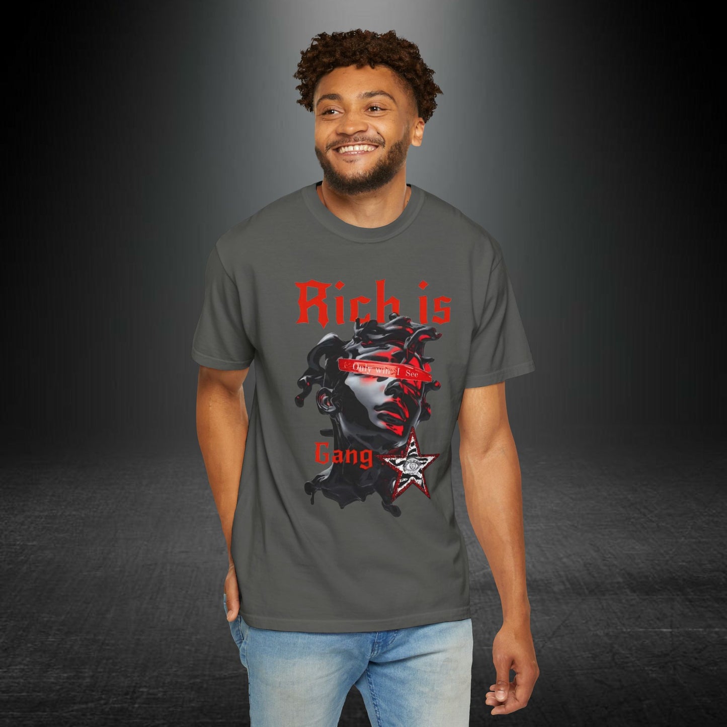 Copy of Medusa Graphic T-Shirt | Gothic Streetwear Tee | Praying Hands Graphic Shirt | Vintage Tattoo Style Tee | Unisex Garment Dyed Shirt