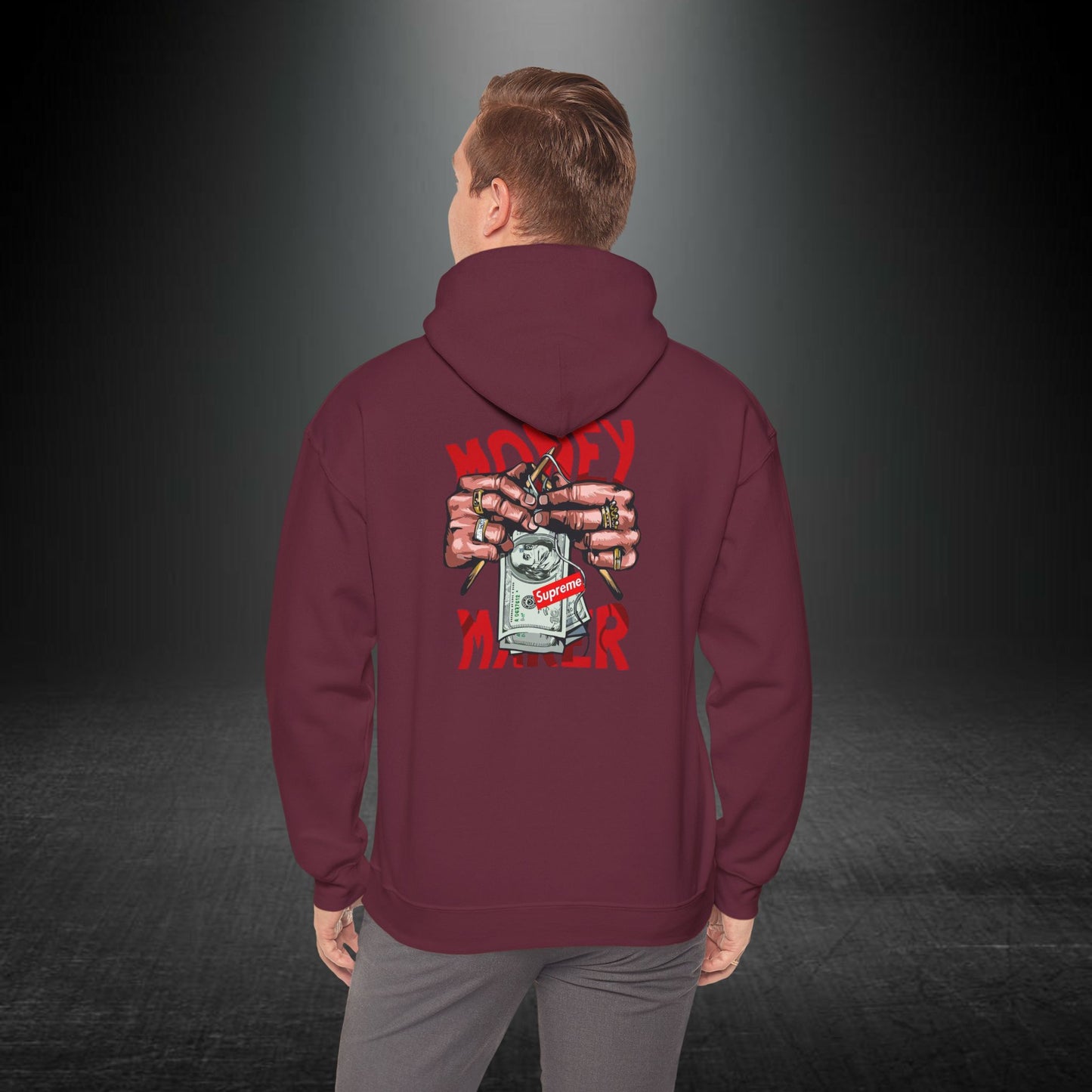Money Maker Yazılı Para Tutan Eller Sırt Baskılı Kapüşonlu Sweatshirt