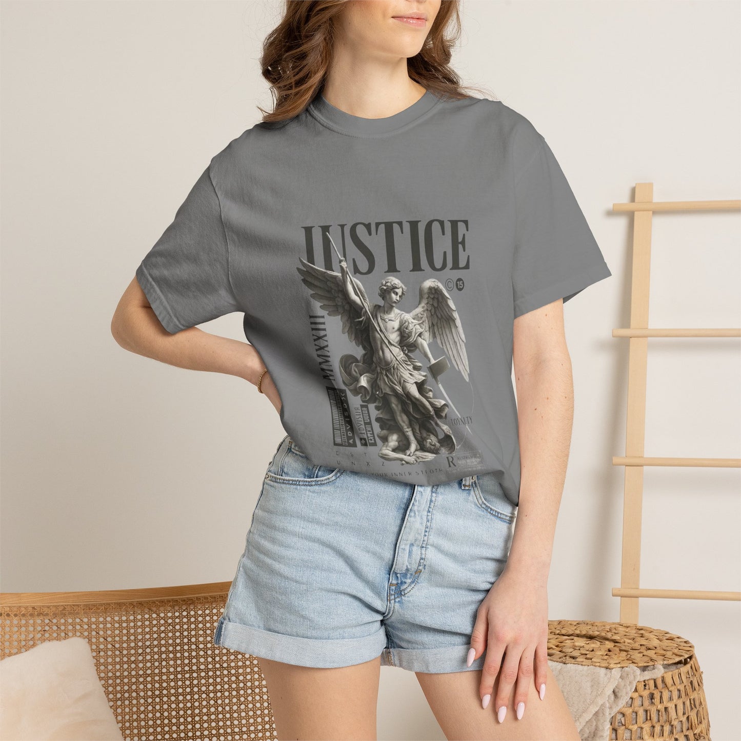 Copy of Justice Angel Illustration T-shirt | Dripping Crown Back Print