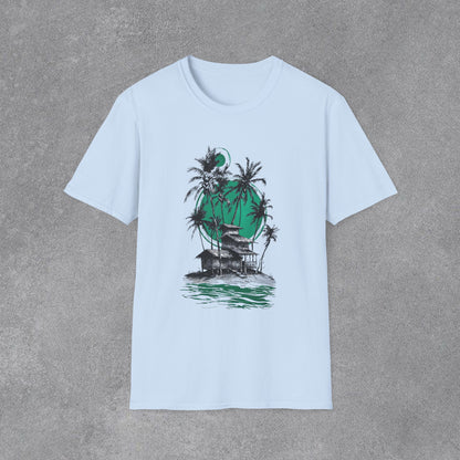 Copy of Tropical Palm Island T-Shirt | Palm Trees, Moonlit Beach, Surf Shack