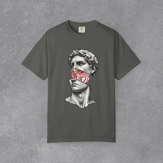 Copy of Sculpted Bust with Red Marble Band T-Shirt | Statue Art Tee