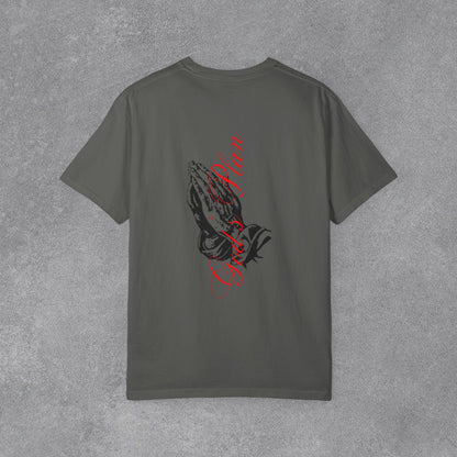 Copy of Medusa Graphic T-Shirt | Gothic Streetwear Tee | Praying Hands Graphic Shirt | Vintage Tattoo Style Tee | Unisex Garment Dyed Shirt