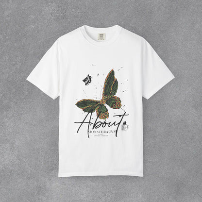 Butterfly Script Graphic T-Shirt – "About" Vintage Botanical Tee