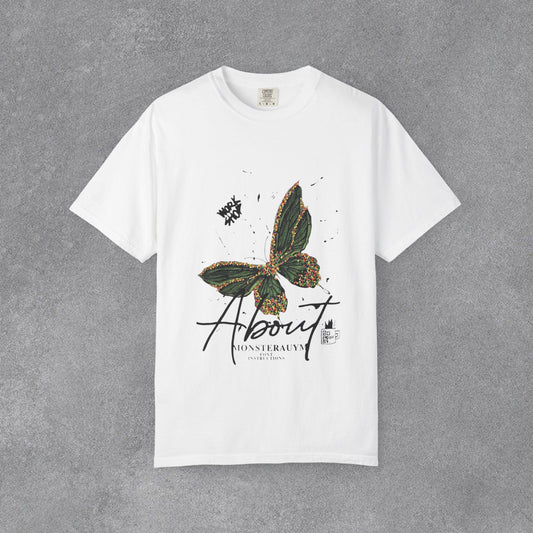 Butterfly Script Graphic T-Shirt – "About" Vintage Botanical Tee