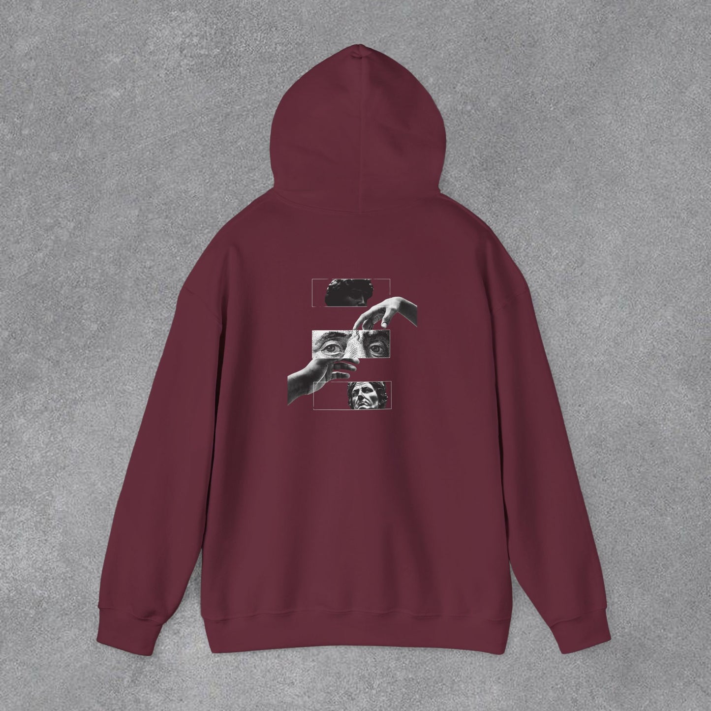 Sanatsal Yüz Kolajı Sırt Baskılı Erkek Kapüşonlu Sweatshirt