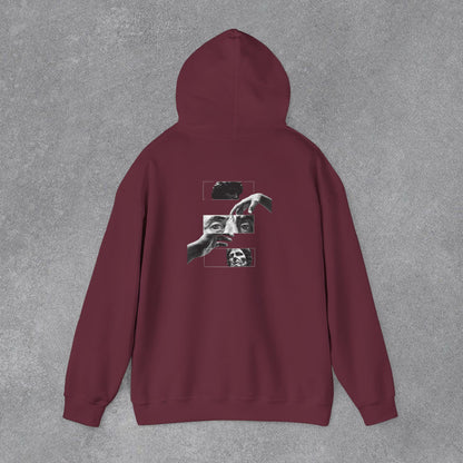 Sanatsal Yüz Kolajı Sırt Baskılı Erkek Kapüşonlu Sweatshirt