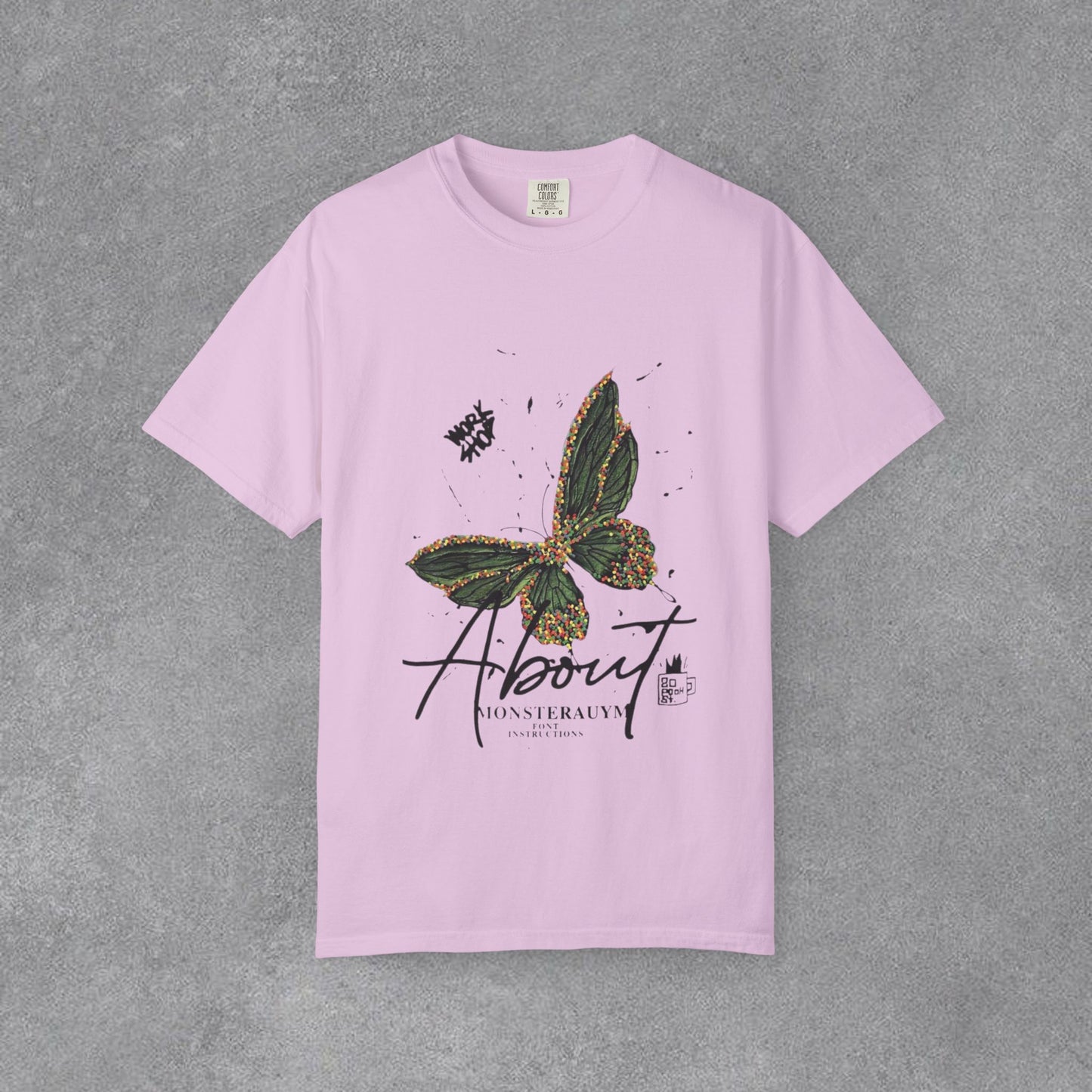 Butterfly Script Graphic T-Shirt – "About" Vintage Botanical Tee