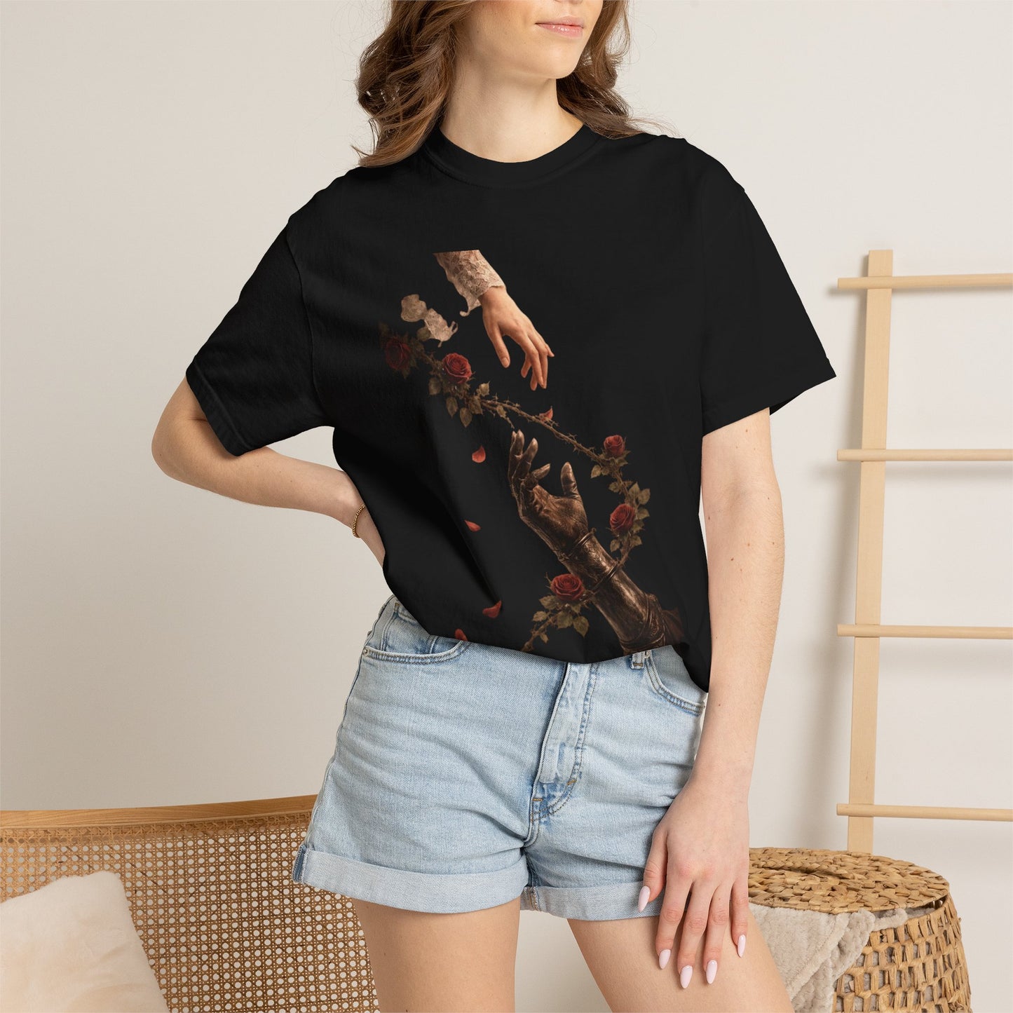 Copy of Hands Reaching with Rose Vine T-Shirt | Romantic Botanical Art