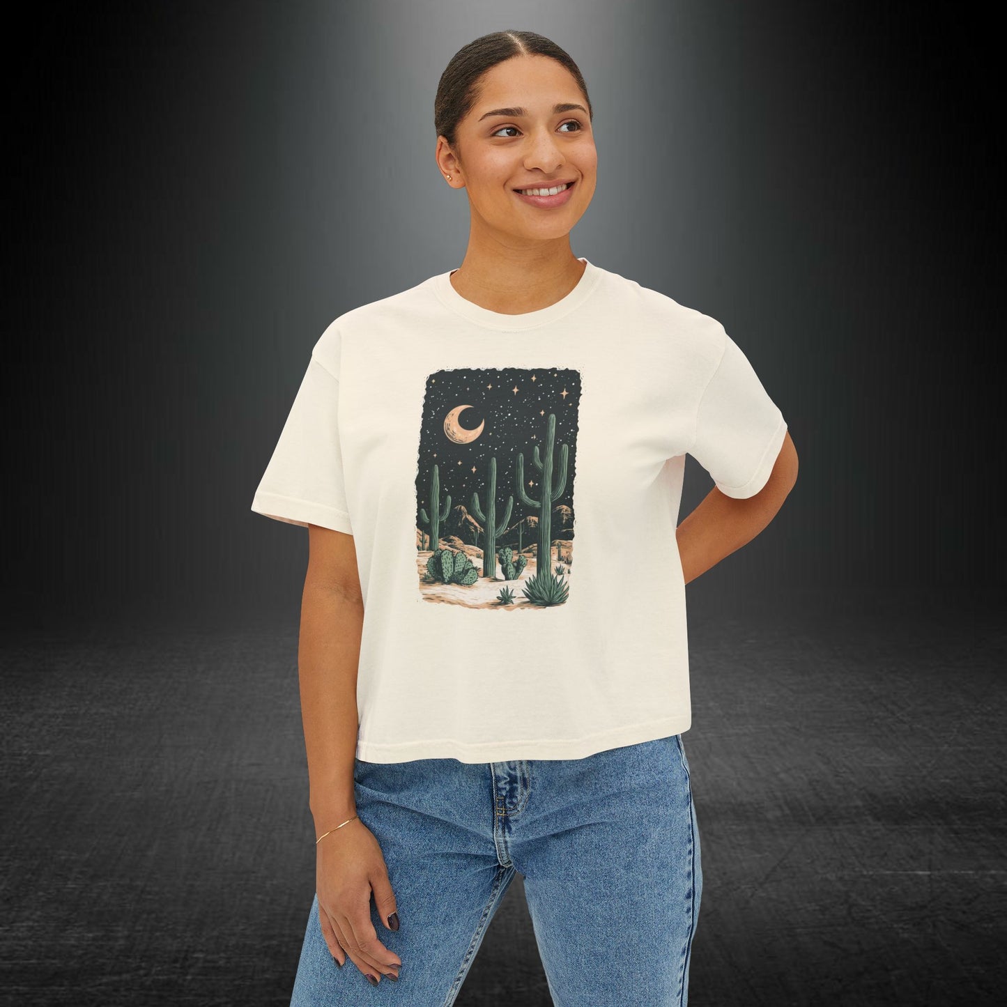 Copy of Desert Moon Cactus Night Tee | Butterfly Need Flying Graphic Tee