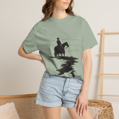 Copy of Cowboy Silhouette Horse Rider T-shirt | The Best Way Out Typographic Back Print