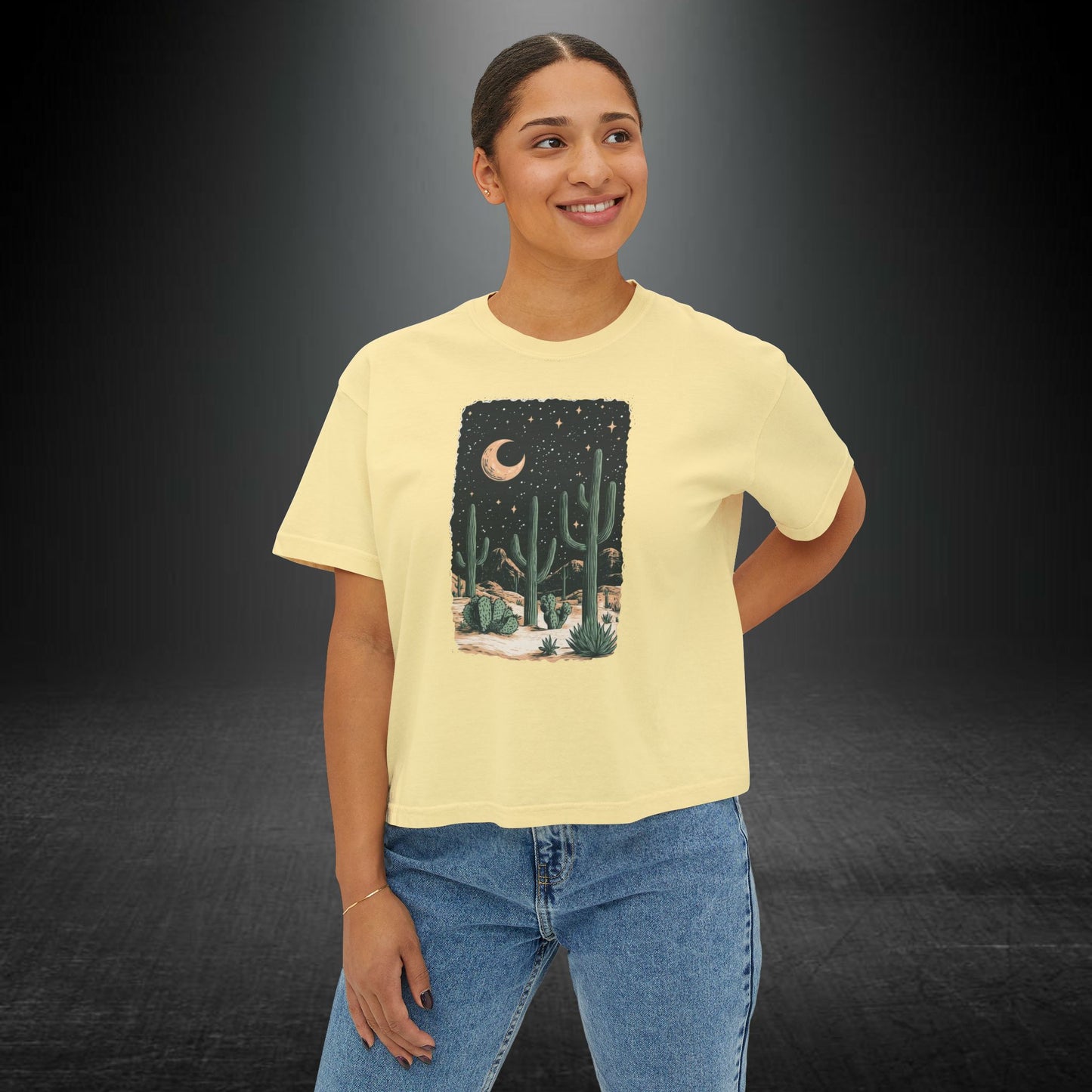 Copy of Desert Moon Cactus Night Tee | Butterfly Need Flying Graphic Tee