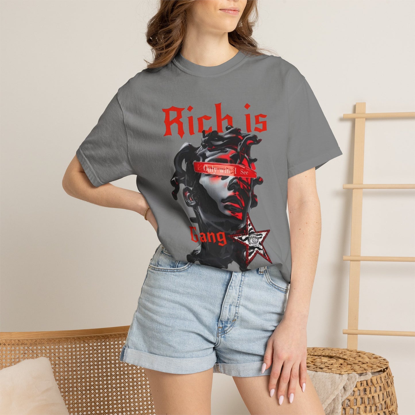 Copy of Medusa Graphic T-Shirt | Gothic Streetwear Tee | Praying Hands Graphic Shirt | Vintage Tattoo Style Tee | Unisex Garment Dyed Shirt