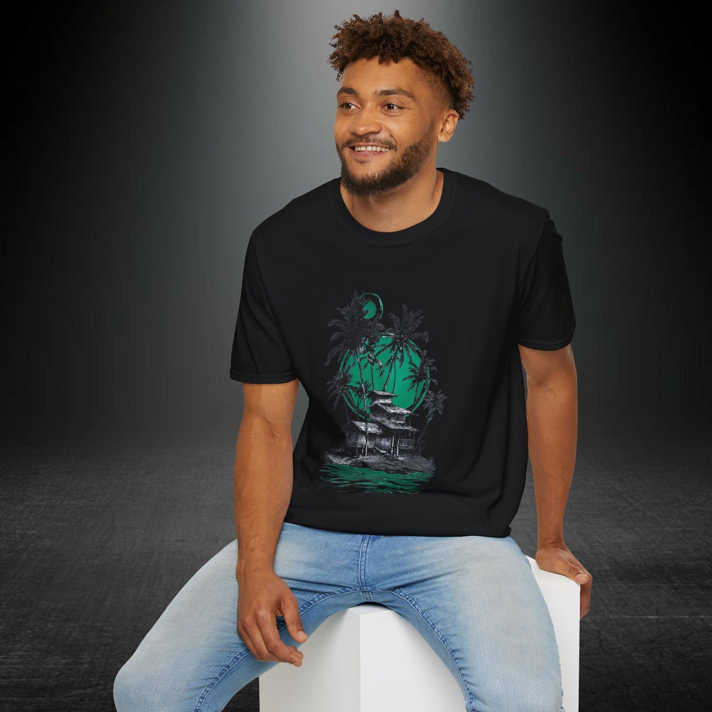 Copy of Tropical Palm Island T-Shirt | Palm Trees, Moonlit Beach, Surf Shack