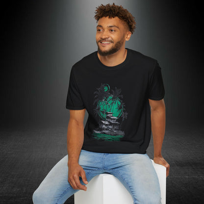 Copy of Tropical Palm Island T-Shirt | Palm Trees, Moonlit Beach, Surf Shack