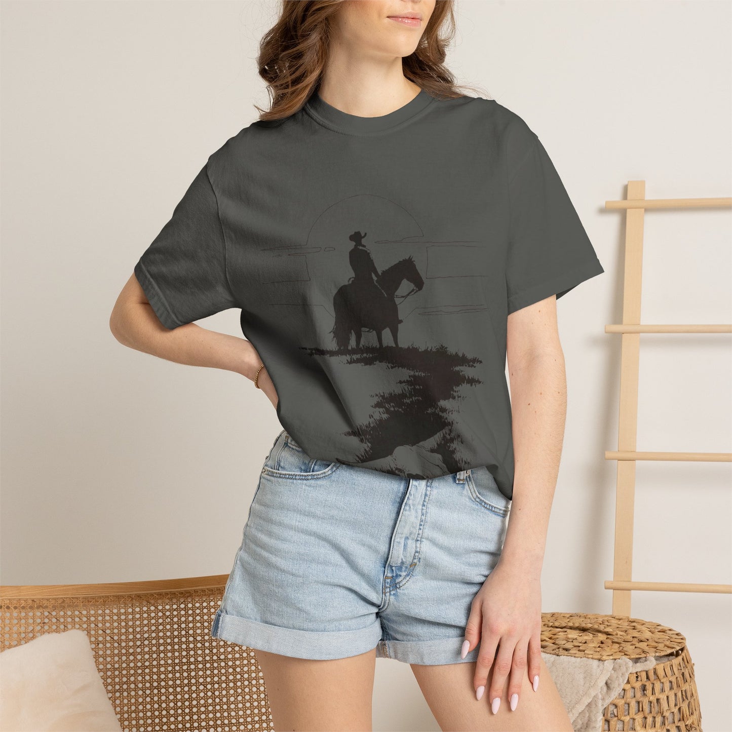 Copy of Cowboy Silhouette Horse Rider T-shirt | The Best Way Out Typographic Back Print