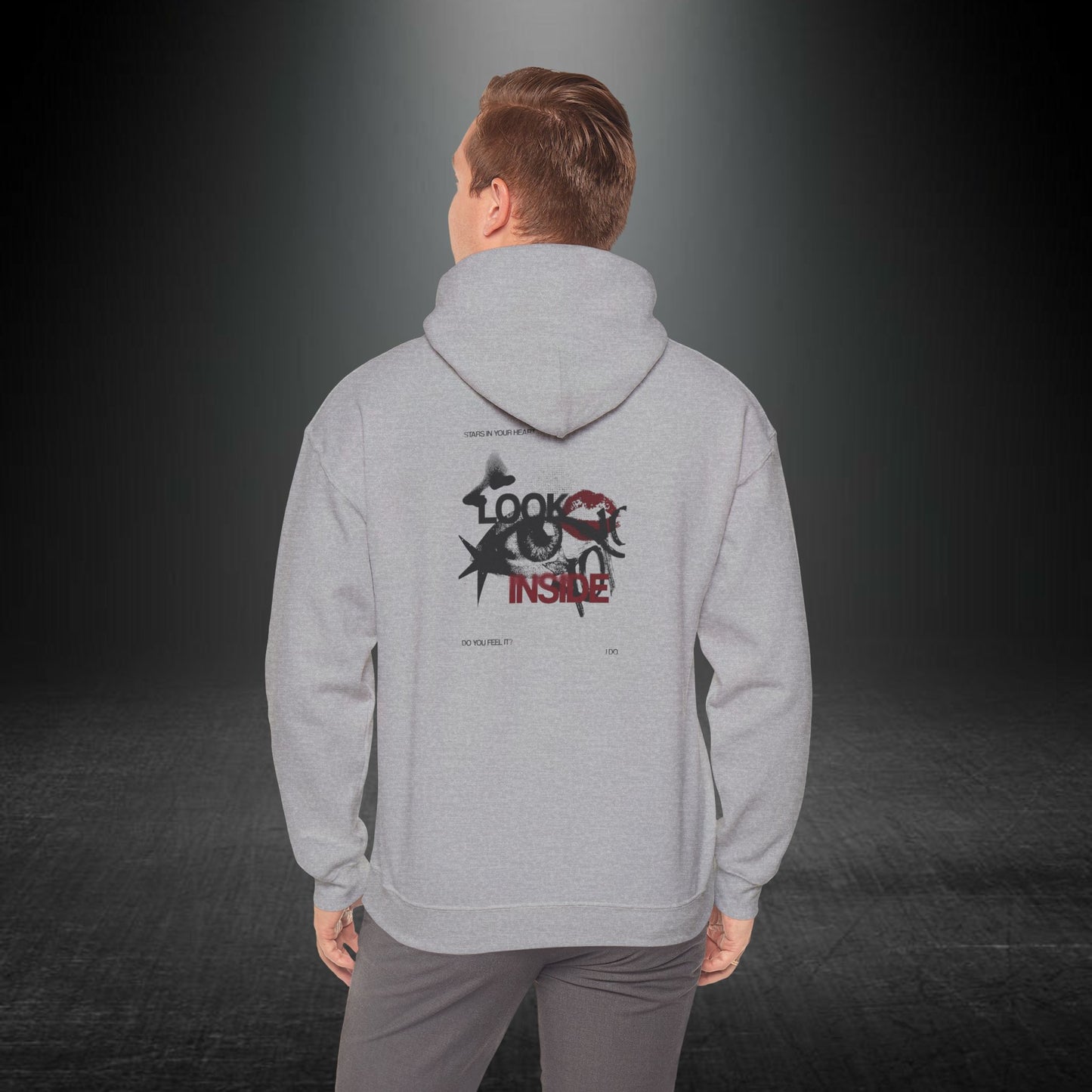 Look Inside Yazılı Göz Baskılı Erkek Kapüşonlu Sweatshirt