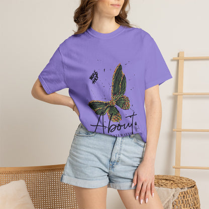 Butterfly Script Graphic T-Shirt – "About" Vintage Botanical Tee