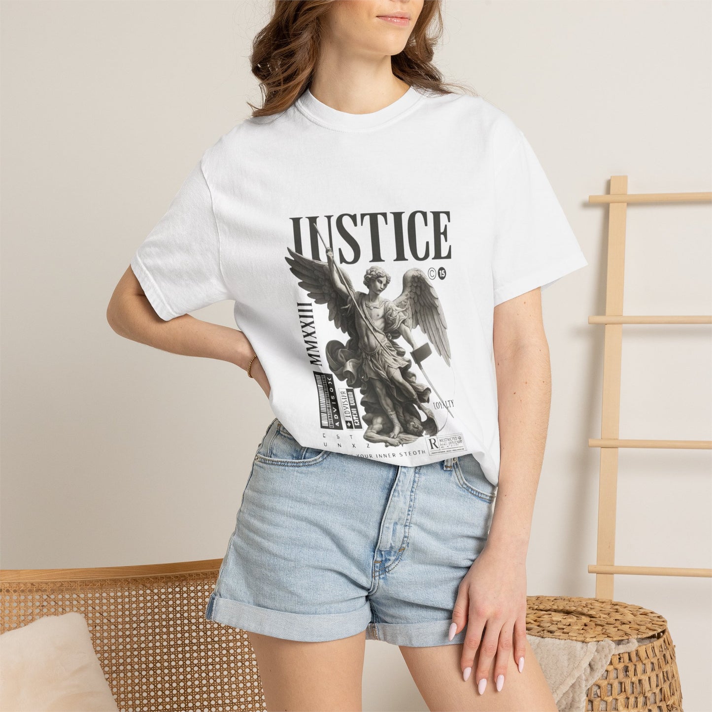 Copy of Justice Angel Illustration T-shirt | Dripping Crown Back Print