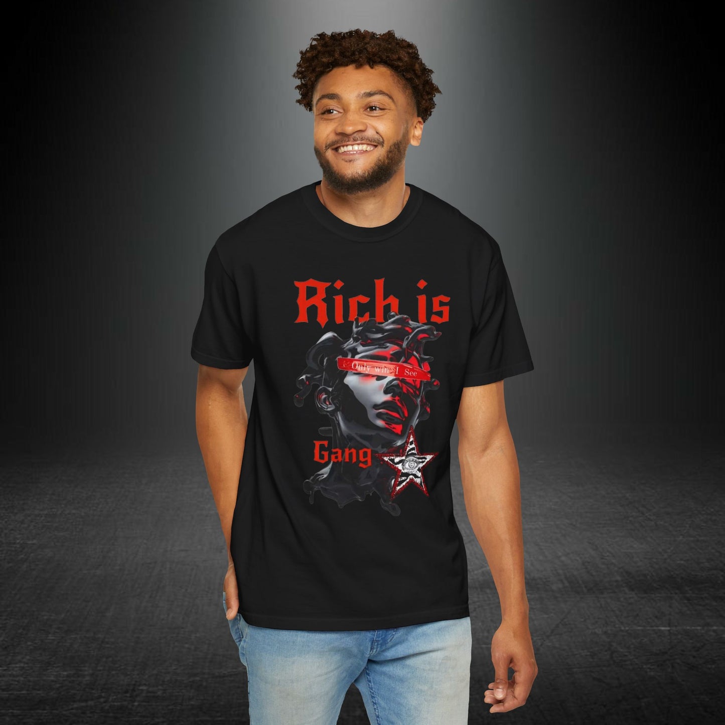 Copy of Medusa Graphic T-Shirt | Gothic Streetwear Tee | Praying Hands Graphic Shirt | Vintage Tattoo Style Tee | Unisex Garment Dyed Shirt