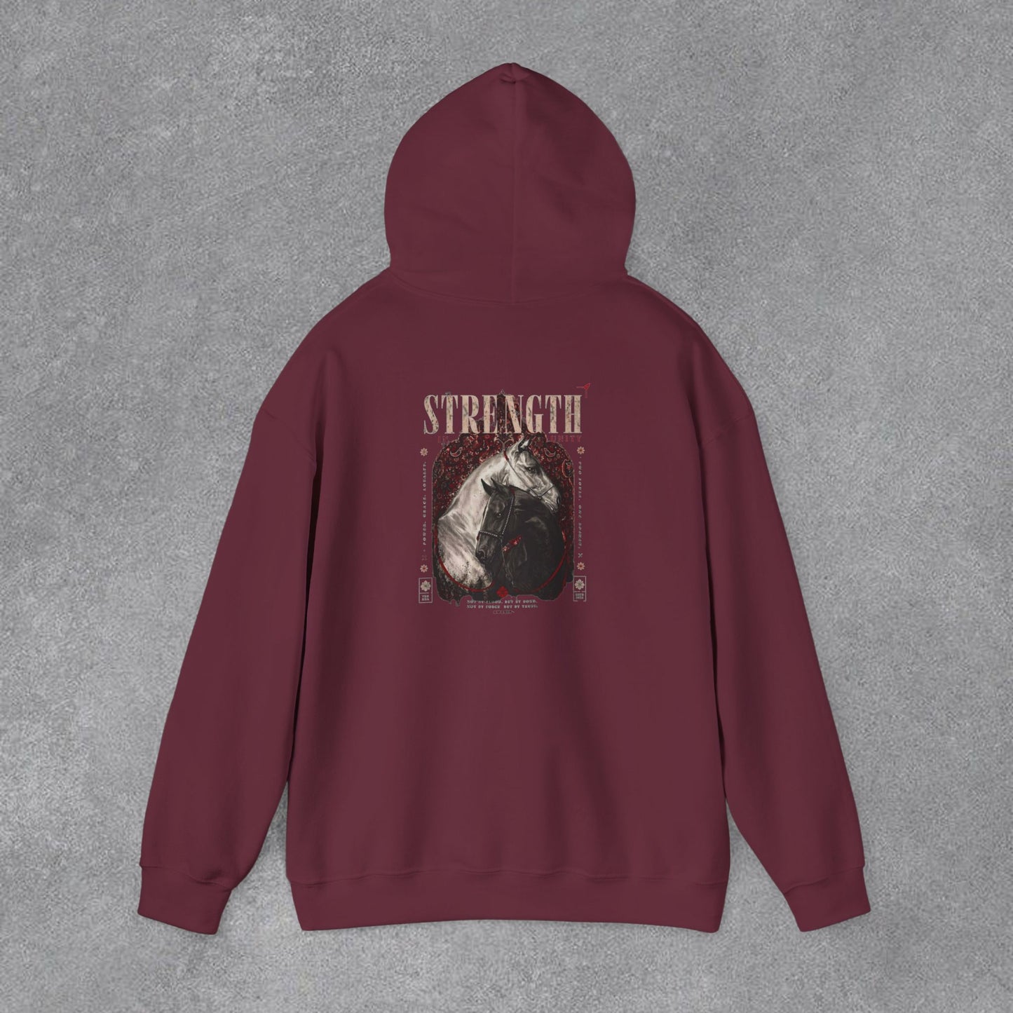 Kapüşonlu Üst — Güç Temalı Eskitme At Desenli Sweatshirt