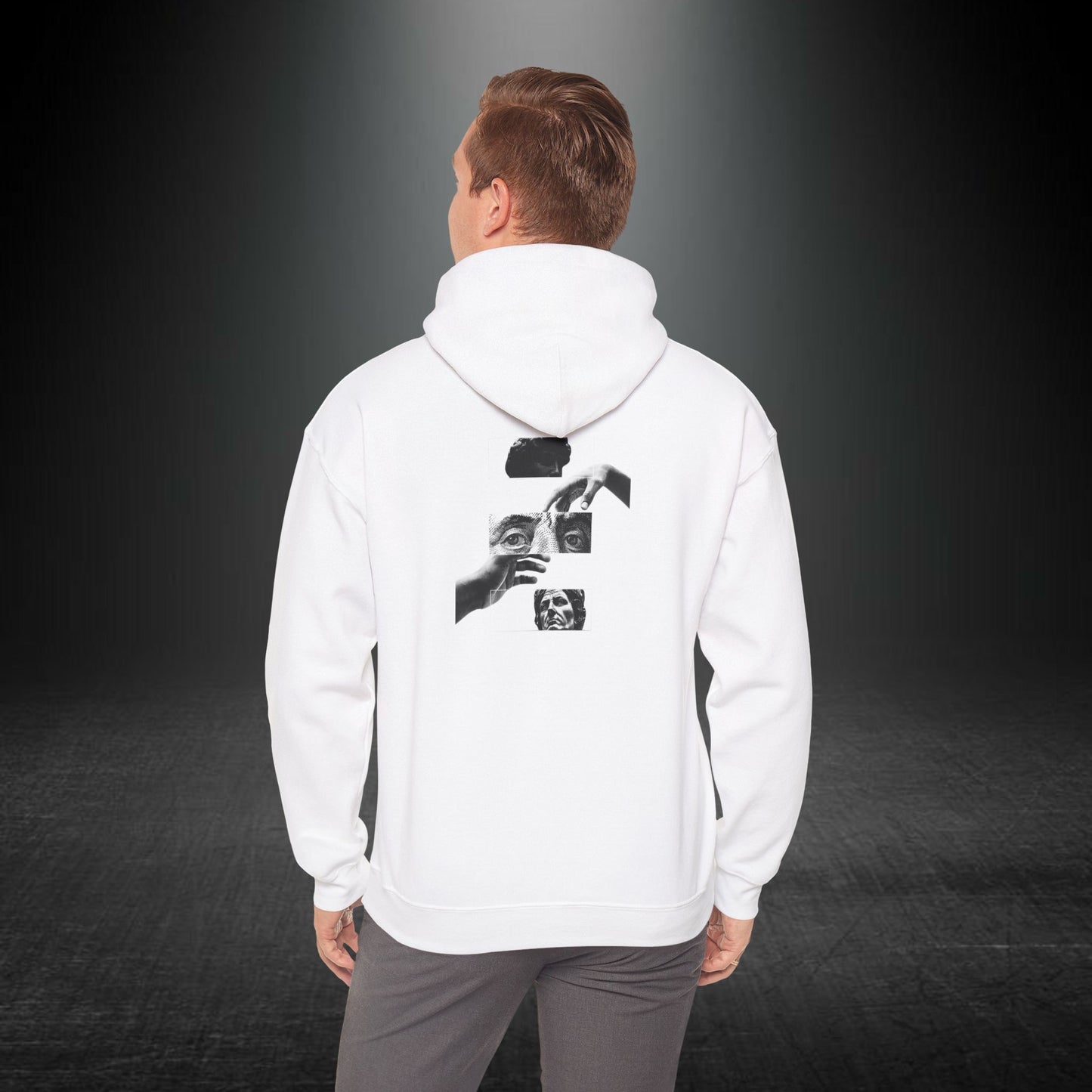 Sanatsal Yüz Kolajı Sırt Baskılı Erkek Kapüşonlu Sweatshirt
