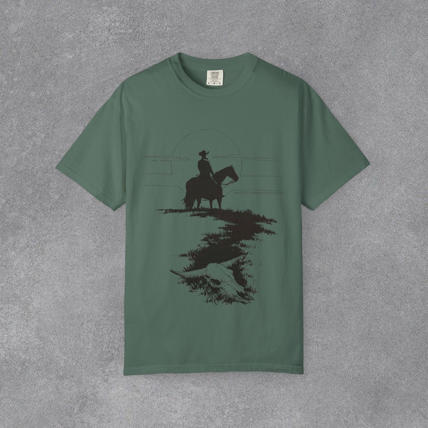 Copy of Cowboy Silhouette Horse Rider T-shirt | The Best Way Out Typographic Back Print