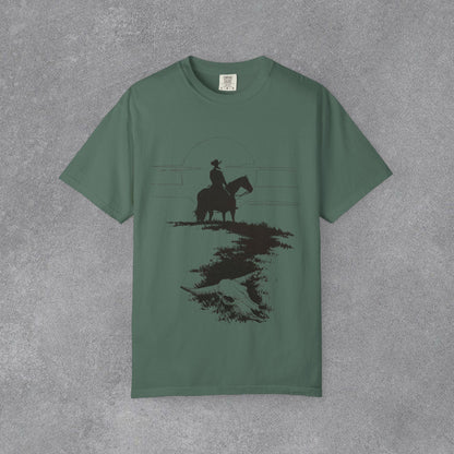 Copy of Cowboy Silhouette Horse Rider T-shirt | The Best Way Out Typographic Back Print