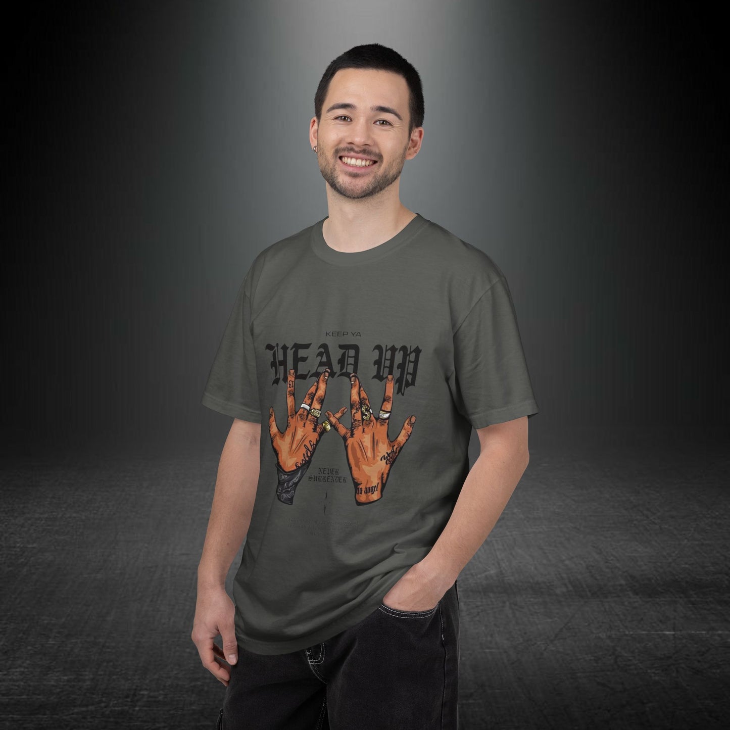 Copy of Head Up Hand Sign T-Shirt | Graffiti Bear Back Print, Streetwear Tee